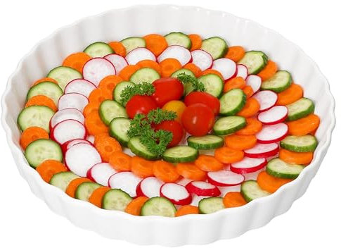 MamboCat Quicheform Veggi weiß I Ø 28cm I 1 Liter I rund I glänzende Schale mit Wellenrand für Kuchen, Tarte, Tortenboden, Obst-Pie etc. I Backform für Gratins I Geschirr-Zubehör