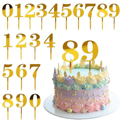 Aster 20 Stück 0~9 Ziffern Tortenaufleger, Happy Birthday Tortendeko, Acryl Gold Zahlen Cake Topper, DIY Geburtstag Zahl Kerzen für Jeden Alters Hochzeitsparty Party Jubiläum