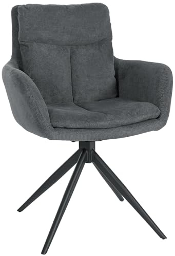 CLP Chaise pivotante de Salle à Manger Vilas en Tissu, Fauteuil pivotant à 180° avec accoudoirs et Dossier, Structure en métal Noir, Couleur:Gris foncé