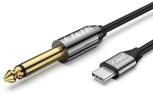 J&D USB-C vers 6,35 mm 1/4 pouce TS câble audio, plaqué or USB Type-C vers 6,35 mm mâle mono interconnect aux câble adaptateur compatible avec iPhone 16/17 Series, 3 m