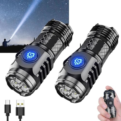 German Three-Eyed Monster Mini Flashlight, Super Power Thumb Light, Multi-Functional Pen Clip Light, Steel High Lumen Rechargeable Waterproof (2Pcs-c)