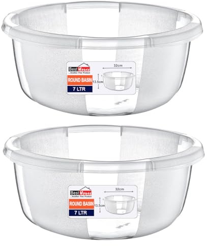Best House | Clear Round Basin | Kitchen Washing Up Bowl | 7 Litres | Transparent | 2 Pcs | Multipurpose Bath Tub/Washing Tub for Kitchen, Bathroom, and Household Use (Pack of 2)