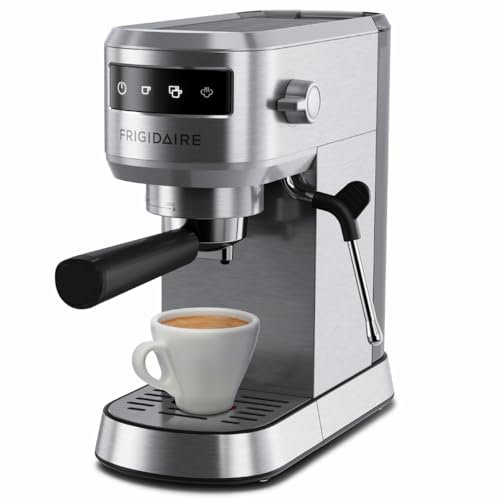 Frigidaire Steam Espresso Maker, Coffee Machine with Milk Frother & Cup Warmer, 20 Bar Pressure, 34 oz Removable Water Tank, Single or Double Shot, Stainless Steel