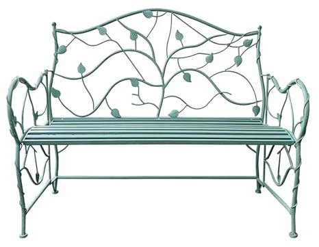 NRNQMTFZ Gartenbank Metall,Vintage Sitzbank mit Armlehnen & Rückenlehne,Outdoor-Stuhl im Landhausstil,Wetterfest Parkbank für Garten, Balkon und Terrasse