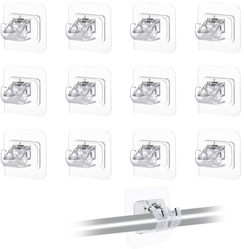 VireEyU Supporti per Bastoni da Tenda Autoadesivi, 12 Pezzi, 6x6 CM, Supporti Murali per Bastoni da Tenda, Include Ganci, Ganci Autoadesivi per Asciugamani e Tende, Ideale per Cucina e Bagno