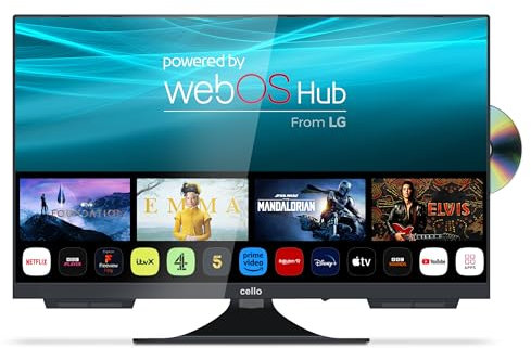 Cello C2425WSF 12 Volt 24 inch Traveller Smart Frameless TV/DVD Pitch Perfect Speakers Ultrafast WebOS, Freeview Play, FreeSat, Bluetooth, Netflix Small TV for Motorhomes UK Made