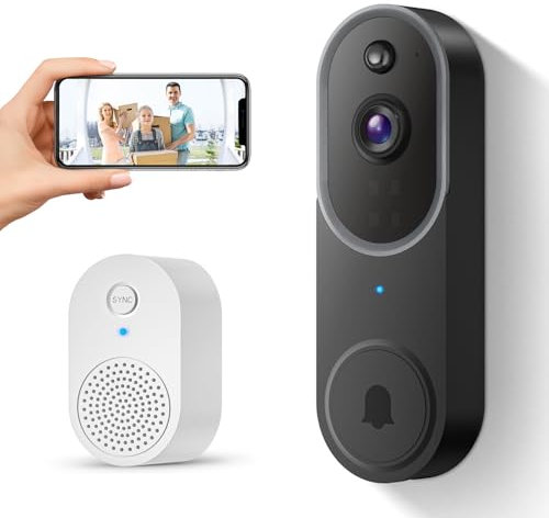 SUNNYJANE 1080P Smart Video Doorbell Camera Wireless with Ring Chime, AI Human Detection and Instant Alerts, Night Vision, Battery Powered, Cloud Storage, 2.4G WiFi, Home Security System (White)