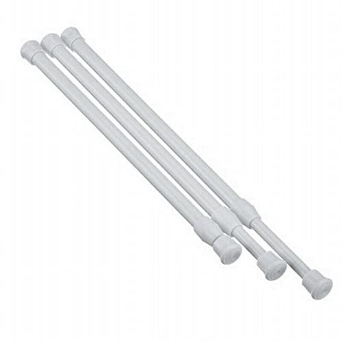 Curtain Rod Extendable Bathroom Spring Loaded White Extendable Telescopic Tension Curtain Rail Pole Voile Rod for Bathroom Kitchen Wardrobe(60-110cm)
