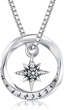 URONE Wikinger-Halskette aus Sterlingsilber mit Mobius-Kompass-Anhänger und Nordischem Wikinger-Runenschmuck für Männer und Frauen