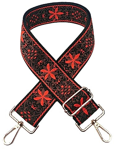 Anevous Bestickten Blumen Schultergurt, Taschengurte zum Wechseln, 5cm Breite Taschengurt Verstellbarer 72-130cm Verdicktem Taschenriemen für Schulterriemen Riemen,Orange + Goldene Schnalle
