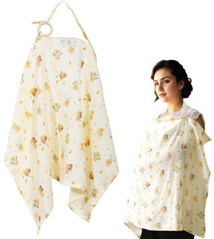 XIMEY Echarpe Allaitement Bebe, Cape Allaitement, Tablier Allaitement, Couverture Allaitement, 93 x 65 cm, Allaitement Accessoires, Tablier d'Allaitement coton avec Boucle de Fixation (Beige, Koala)