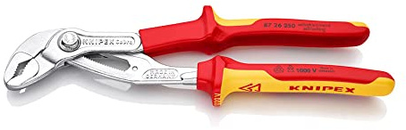 Tenazas ajustables VDE 250x71x30mm, aislamiento eléctrico, diseño ergonómico, ideales para trabajos eléctricos y mantenimiento.