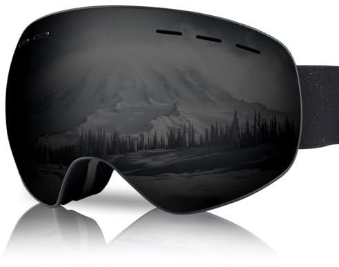 NewBEP Skidglasögon – UV-skydd anti-dimma utomhus skidglasögon – OTG snöskidglasögon för män kvinnor ungdom (svart ram – svarta linser)