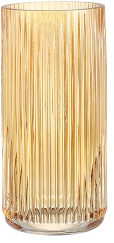 KAYLETIN Geriffelte Glasvase, bernsteinfarbene Blumenvasen für Blumenstrauß, moderne Glasvase für Wohnzimmer, Schlafzimmer, Esstisch, Büro, Hochzeit, Bücherregal, 20 cm