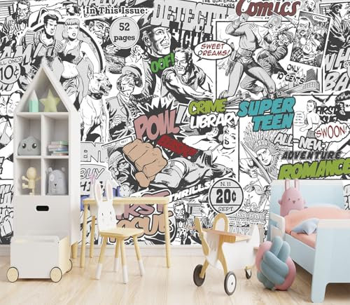 XMPMBM-Cartoon Hand-Painted Comics Nursery Room Fabric Wallpaper Kids Gaming Room Graffiti Bedroom Wall Mural-W 132 X H 92（93 Square Foot）
