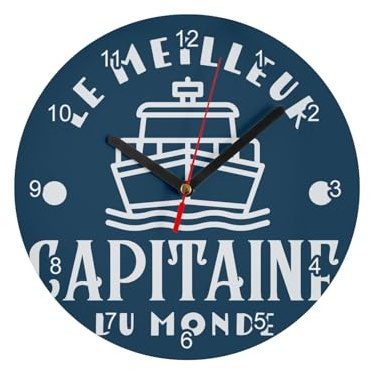 Fabulous Orologio da parete in vetro – Il miglior capitano del mondo nave nave navigazione oceano, diametro 20 cm, blu