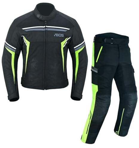 BOSmoto Herren Motorrad Textil Kombi, Jacke + Hose für den Sommer, Sportlich-modernes Design, Grün, 4XL