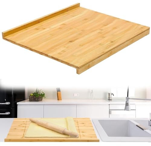 Planche a Decouper Bois Reversible Bamboo Pastry Board, Large Bamboo Wooden Cutting Board with Counter Edge Reversible Pastry Board for Kitchen Chopping Board Butcher Block with Lip for Counter Table