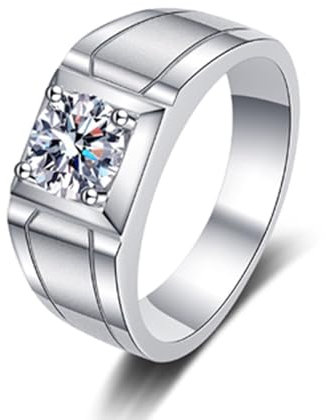 Ringe Frauen Vintage, Weißgold Ring 585 Geometrisch mit 1 Karat Weiß Rundschliff Laborgewachsener Diamant Größe 56 (17.8)