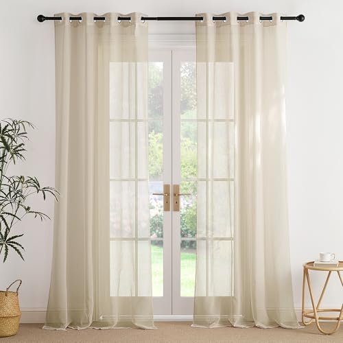 PONY DANCE Stores Gardinen mit Ösen Vorhang Transparent Wohnzimmer | Khaki,H245 x B140 cm,2er Set,Vorhang Durchsichtig für Schlafzimmer,Sheer Curtains Living Room,Sanfte Lichtfilterung,Luftig