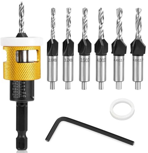 BURTOK Lot de 8 Forets à Chanfreiner, Fraise Bois avec Butée de Profondeur, Perçage Précis, Queue Hexagonale 1/4, en HSS, pour le Bois et Travaux de Menuiserie