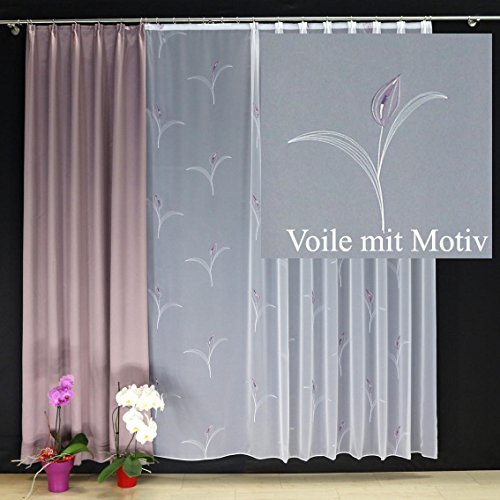 EASYHomefashion Hochwertige Gardine Fertiggardine Voile Store Schal mit Stickerei Faltenband und Bleiband weiß MALGA 170 x 300 cm (HöhexBreite)