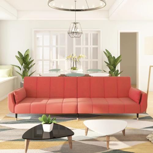 MOBCANT Schlafsofa 2-Sitzer mit 2 Kissen Rosa Samt Schlafsofa Couch Polstergarnitur Schlafcouch für Schlafzimmer Büro Wohnzimmer Hotel