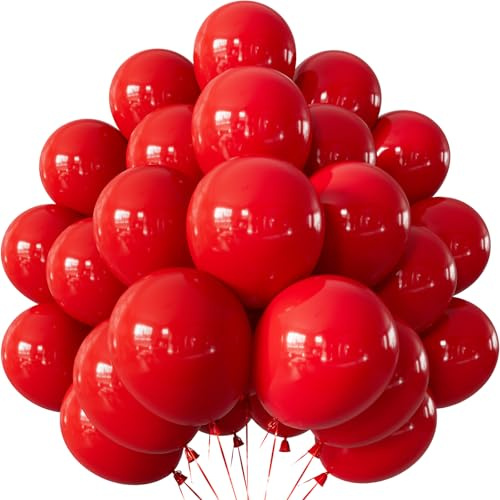 Adeyoo Red Balloons - 50 Pcs 12 Inch Red Latex Balloon with Ribbons, Strong Thicken Party Balloon for Valentines Day Anniversary Birthday Wedding Engagement Party Decorations