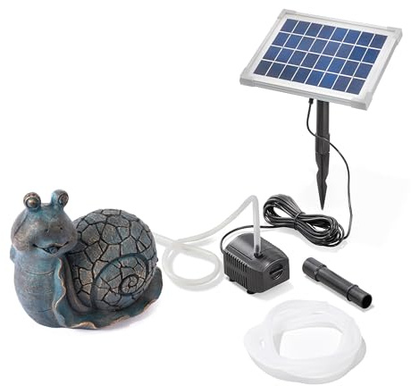 Esotec Solar Wasserspeierset Schnecke Snail Emilius, Alt-Kupfer-Optik, inklusive Solar-Pumpensystem, Solarmodul, Polyresin, 2m Schlauch, Wasserspiel Gartenteich, wetterfest 101683