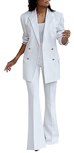 Conjunto de 2 piezas para mujer, elegante traje de negocios, blazer ligero, ceremonia formal, blazer y pantalones de talla grande, traje de ceremonia de moda, manga larga, para oficina, Color blanco