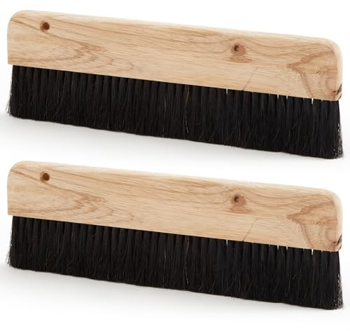 Singhoow 2 Pcs Concrete Broom 12 Inch Length Masonry Brush Wood Backed Concrete Finish Broom, Black Horsehair Fibers