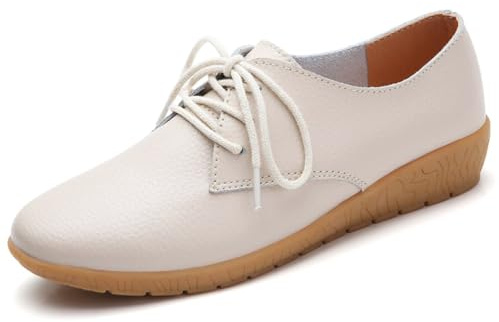 sekiueo Zapatos Oxford De Cuña para Mujer De Cuero con Cordones para Oficina Trabajo Punta Lisa Informales De Negocios