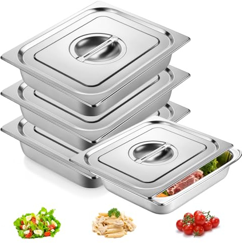 Plat Four Rectangulaire,Set De 3 32.5 * 26.5cm Récipient Gastronorme Avec Couvercle,Récipient-Gastronorme En Inox,Plats à Four en Acier Inoxydable Pour Plats,Schnitzel,Nourriture,Poisson,Gâteaux