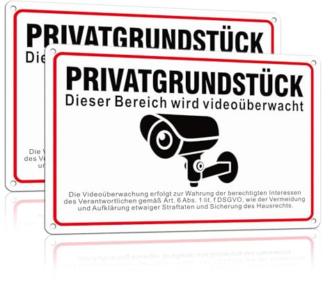 SINMAO A4 Schilder Metall Privatgrundstück Betreten Verboten, Dieser Bereich Wird Videoüberwacht Schild Alu 30x20cm Weiß x2