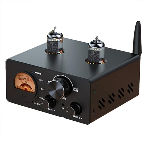 Amplificatore per cuffie a tubo con alimentazione a 2 canali, audio HiFi, ingresso coassiale/ottico, misuratore VU, controllo bassi/alti per una migliore esperienza di ascolto