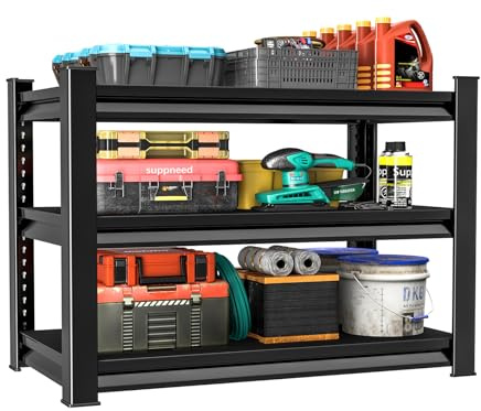 SUPPNEED Étagère Métallique Garage Lourde Charge 750kg, Etagere Rangement 3 Niveaux Réglable sans Boulon, Idéal pour Organisation du Garage, Cave, Cuisine ou Buanderie, Meuble Rangement Robust(100cm)