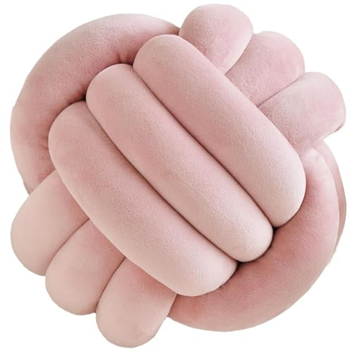 Coussin de canapé noué en peluche douce de qualité supérieure - 22 cm - Coussin décoratif tissé à la main pour canapé, chambre à coucher, décoration de salon (rose)