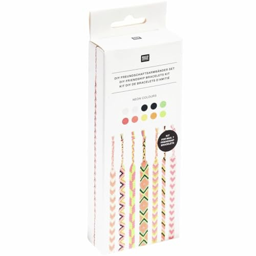 DIY Freundschaftsarmbänder Set, Neon Colours 10 x 8 m Stickgarn in 7 verschiedenen Farben, 100 % Baumwolle und Neon 100% Polyester