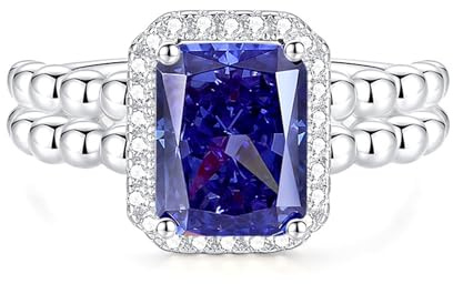 Ayoiow Ring Platin Frauen für Damen, 2.5ct Tansanit und Moissanit Zwei Reihen Halo Vorsteckring für Ehering, Platin 950 Größe 53 (16.9)