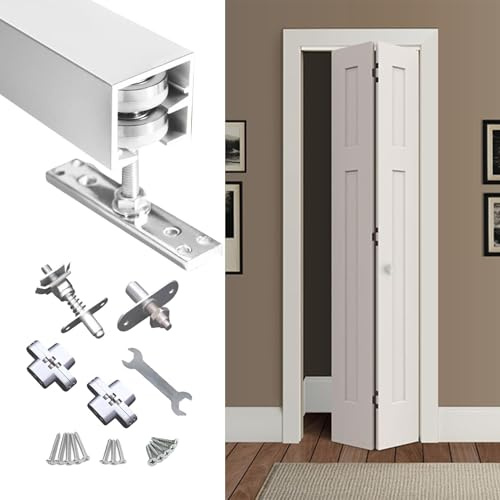 Rail Porte Coulissante Kit de Quincaillerie pour Portes Pliantes Avec Rail, Rail pour Portes de Placard Pliantes, Guide pour Portes Pliantes(60cm(23.6in) for 2 Doors)