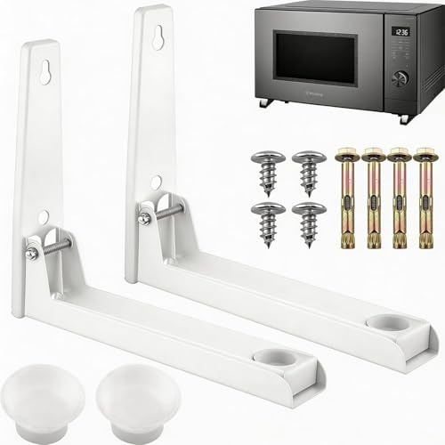 2 pièces Support mural pour micro-ondes | Acier inoxydable réglable – Support pour micro-ondes et petit four (Blanc)
