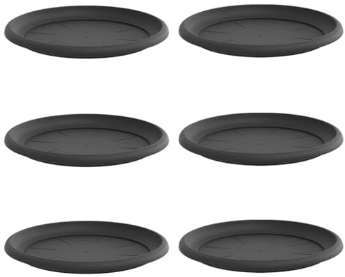 Mokuyary Plateau à Fleurs Rond 6 pièce Noir Ø 14 x 2 cm Plastique Soucoupe Pot Fleur, Coupelle pour Plantes d'intérieur et d'extérieur -B