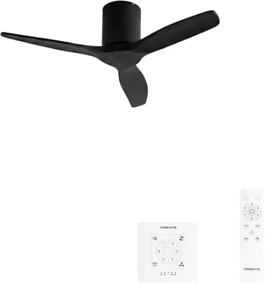 CREATE / WINDCALM NATURAL WOOD S/Ventilatore da soffitto nero con controllore e telecomando / 40W, Temporizzatore, Ø112 cm, 6 velocità, 3 temperature di luce, funzione estate-inverno