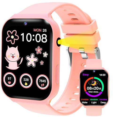 Reloj Inteligente Niño Niña, Pulsera Actividad Infantil 3-15 Años Regalo | 1.8 HD, Podómetro, Monitor de Sueño, Cámara, Modos Deportivos, Alarma, 18 Juegos, Linterna, Esferas Personalizables, Sin APP