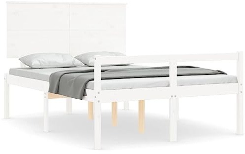 HFXHIJXQ Seniorenbett mit Kopfteil 120x200 cm Weiß massives Kiefernholz 45 cm Sitzhöhe viel Stauraum unter dem Bettgestell Robustes Lattenrost Easy Aufbau für Schlafzimmer und Pflegezimmer