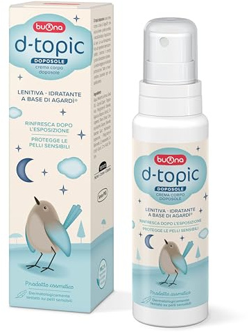 Buona d-topic Crema Doposole Corpo Spray 150ml Bambini e Adulti Crema Corpo Idratante Lenitiva Rinfrescante Latte Corpo e Viso Dopo Sole per Pelle Sensibile Texture Leggera