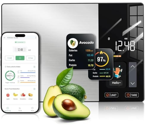 KUAIVO Smart Food Scales with Calorie Counting, Nutrition Calculator, TFT Display, App Connectivity, 5kg Kitchen Scale for Weight Loss & Meal Prep