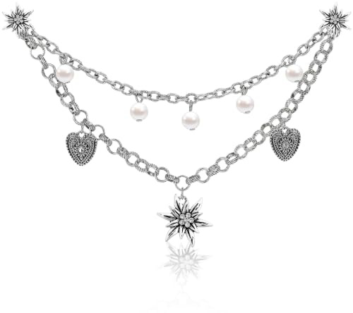 DTOFOOT Edelweiss Kette Trachtenkette Damen Oktoberfest Schmuck Set