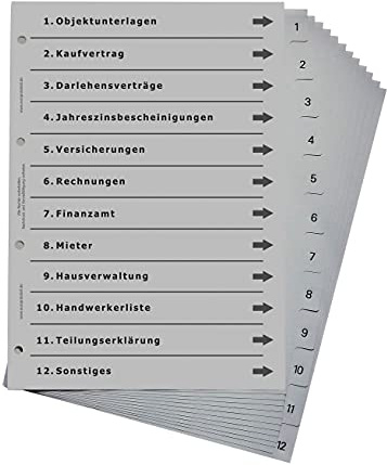Ordnerregister für Immobilien, DIN A4, lichtgrau (3er Set)