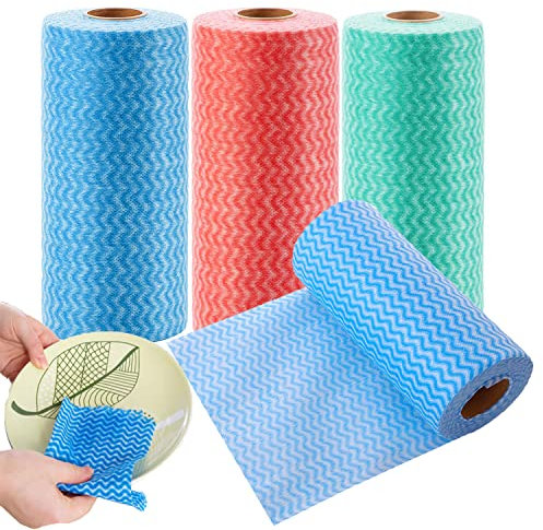 Uhat Disposable Dish Cloths 3 Rolls All Purpose Cloth Roll Handy Wipes Reusable Cloths for Kitchen Cleaning Cloth 150 Count